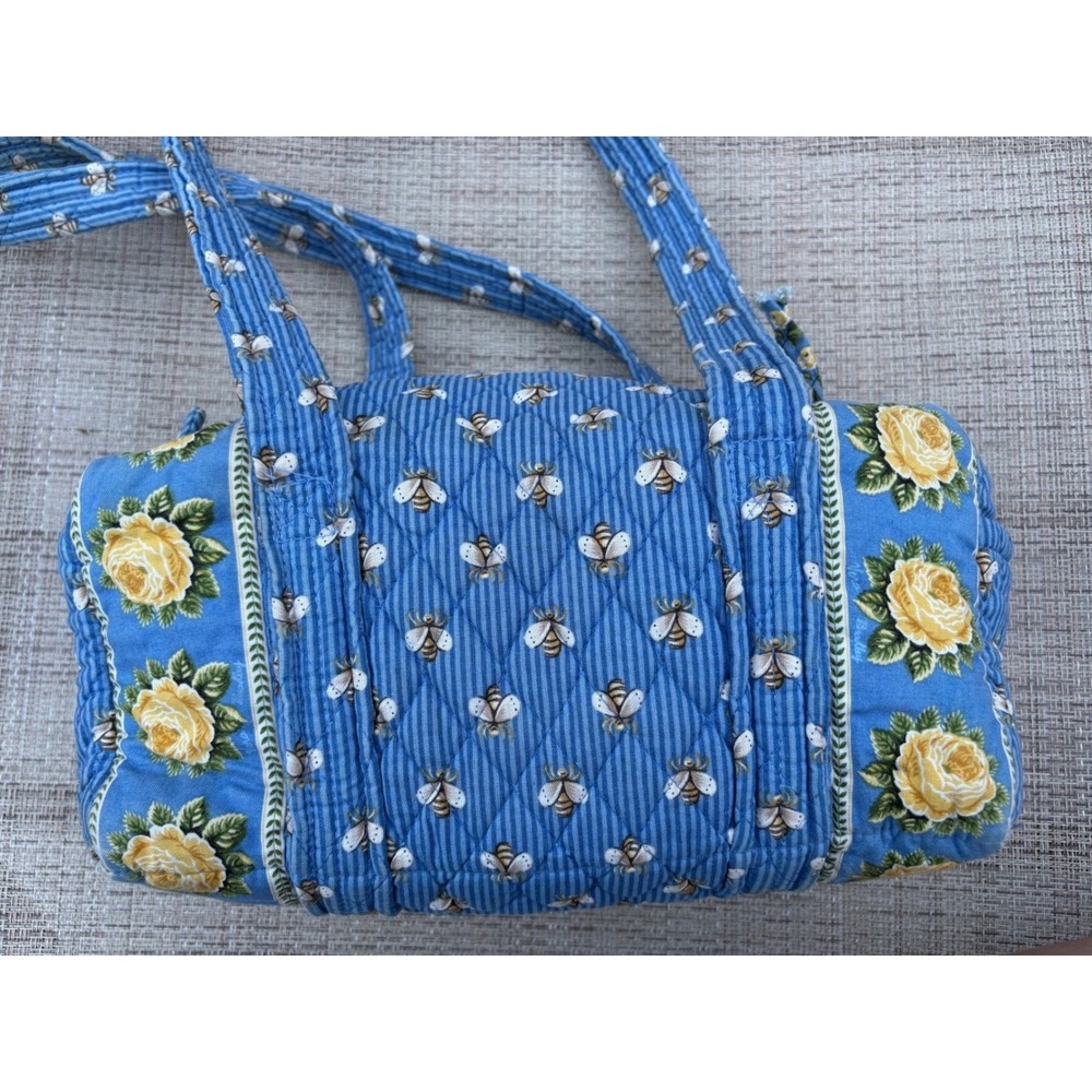 Vintage Vera Bradley Classic 100 Handbag Bees Barrel Purse Blue Yellow Retired